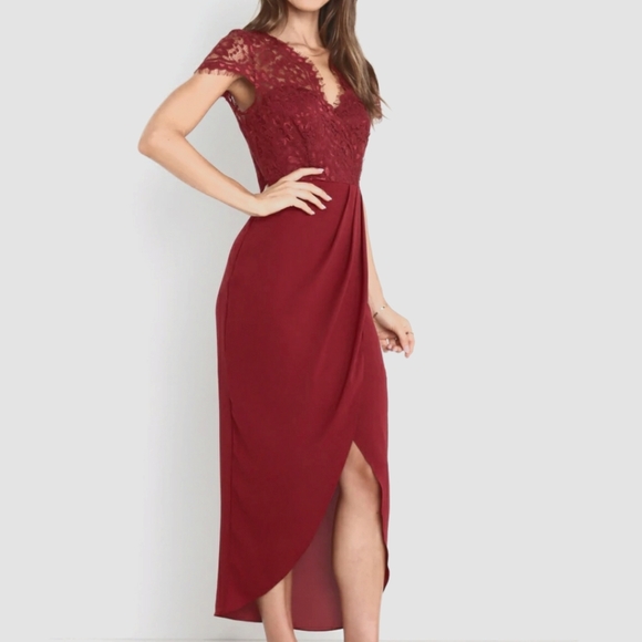 Petal & Pup V-neck Lace Lucille Dress In Wine Size 4 - Picture 2 of 12